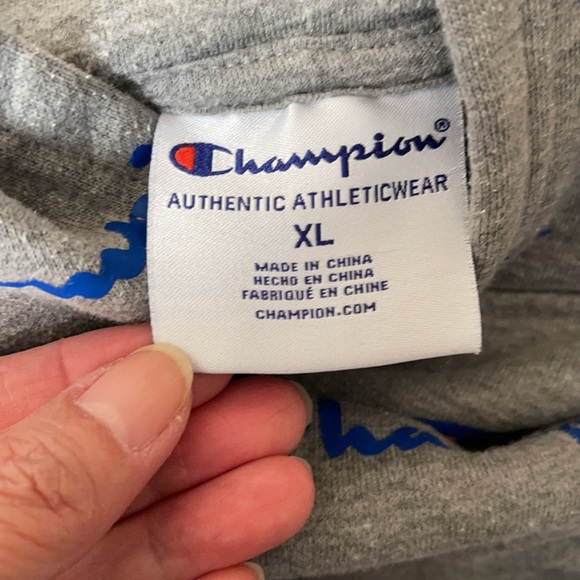 Champion Gray All Over Logo Pullover Hoodie Kangaroo Pocket-XL - Picture 8 of 10